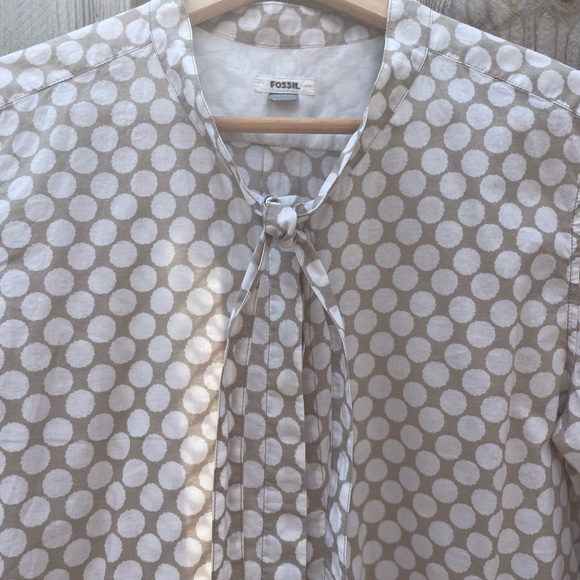 Fossil cotton tieneck buttondown blouse 3/4sleeves - Picture 6 of 7